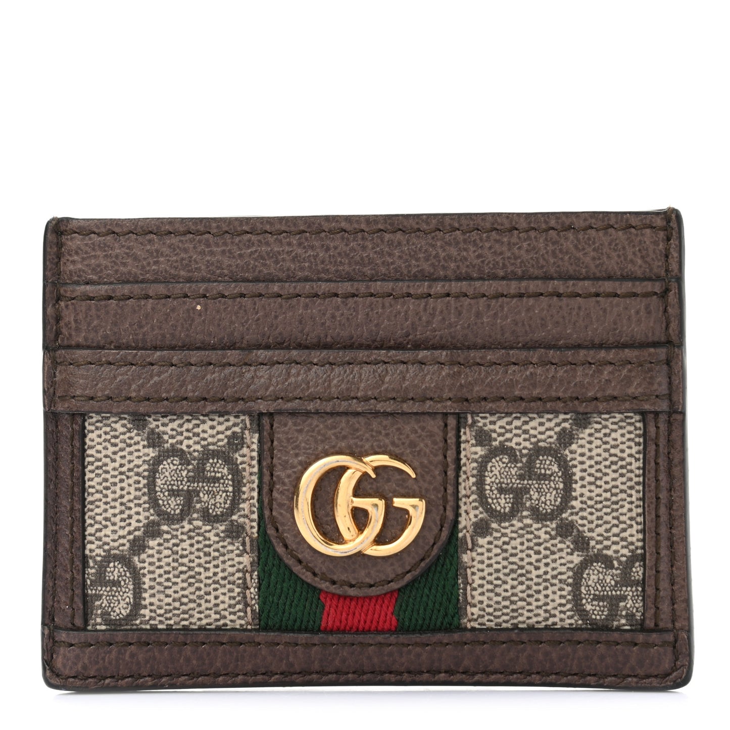 GG Supreme Monogram Textured Dollar Calfskin Ophidia Card Holder Beige Ebony New Acero