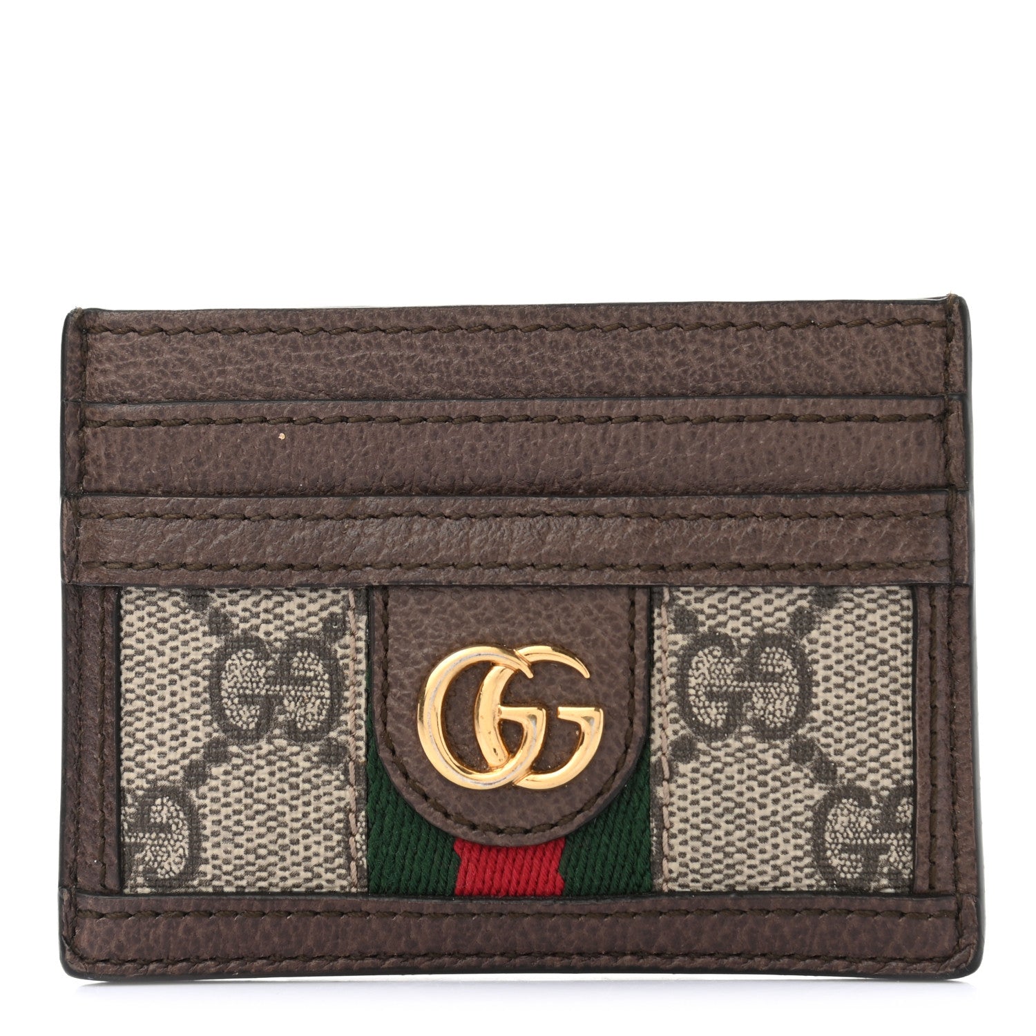 Gucci GG Supreme Monogram Textured Dollar Calfskin Ophidia Card Holder Beige Ebony New Acero 1 of 6