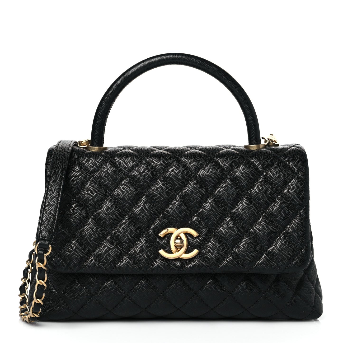Caviar Quilted Small Coco Handle Flap Black