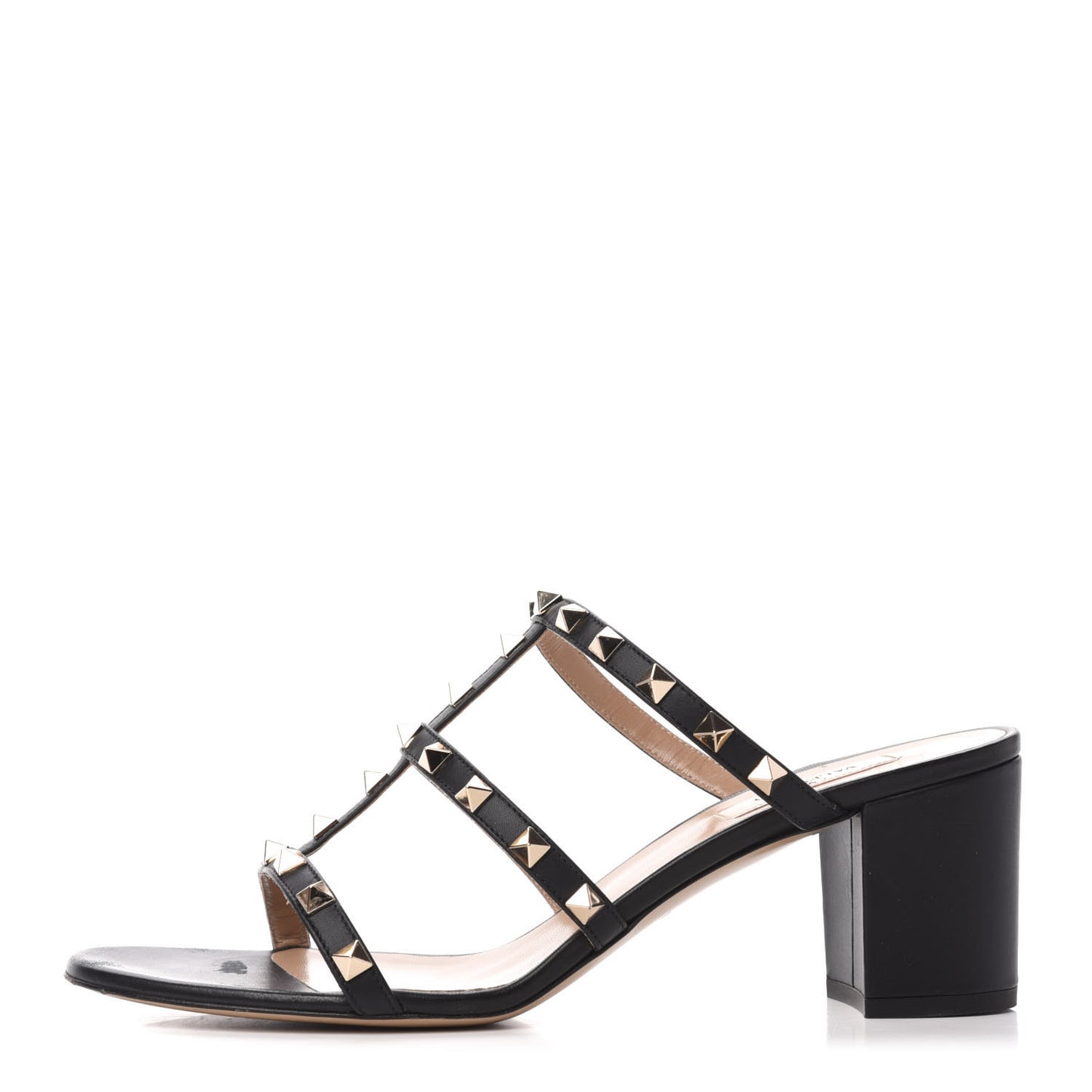 Calfskin Rockstud 60mm Caged Slide Sandals 41 Black