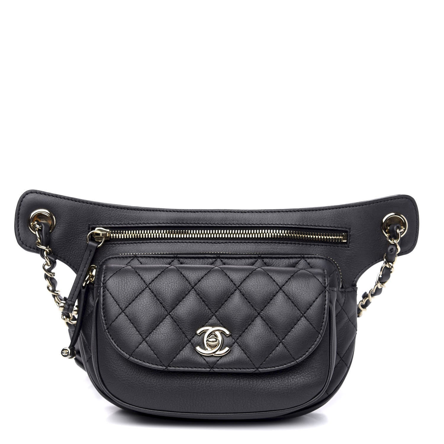 Chanel Calfskin Flap Chain Waist Bag Black 1 of 11