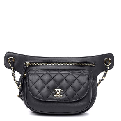Chanel Calfskin Flap Chain Waist Bag Black 1 of 11
