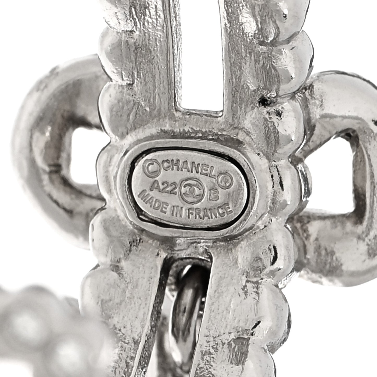Metal Crystal CC Bow Hoop Earrings Silver