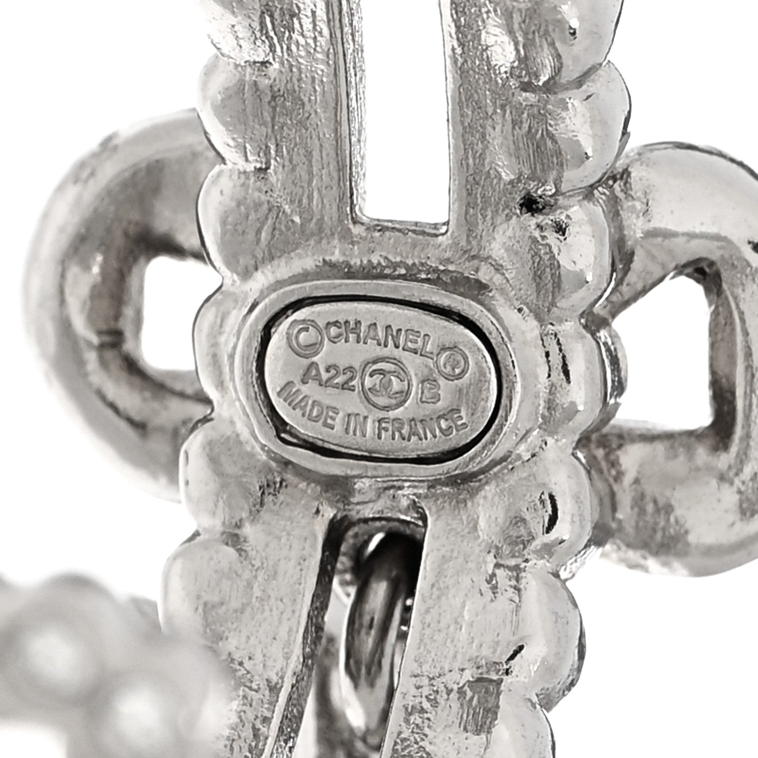 Chanel Metal Crystal CC Bow Hoop Earrings Silver 4 of 5