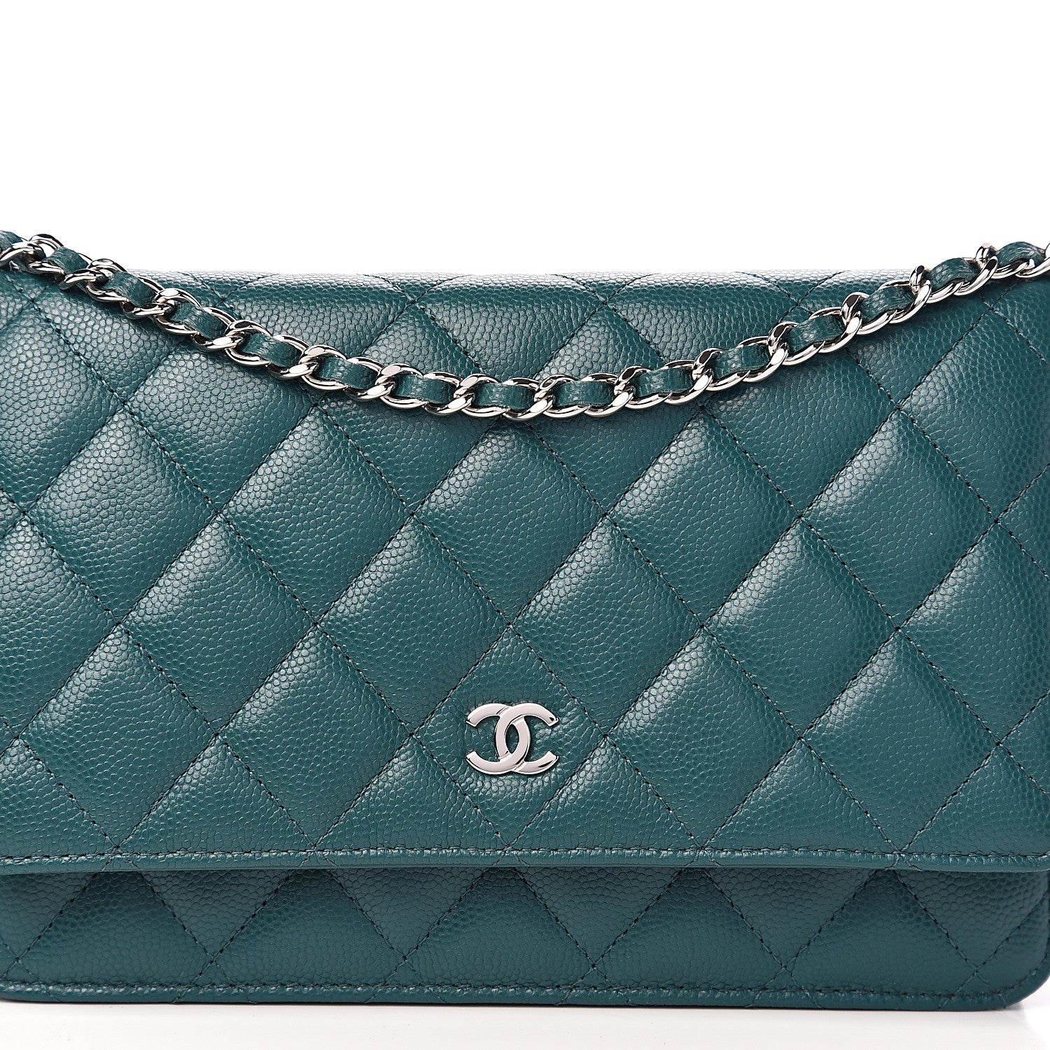 Chanel Caviar Quilted Wallet On Chain WOC Dark Turquoise 10 of 11