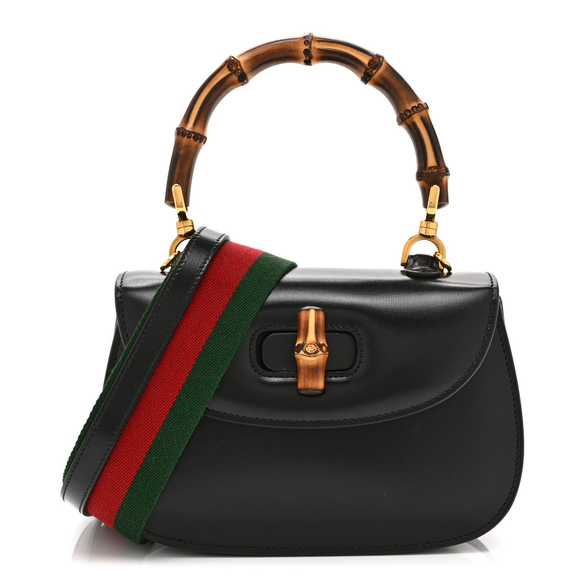 Gucci Boarded Dyana Lux Calfskin Web Monochrome Small Bamboo 1947 Top Handle Bag Black 1 of 11
