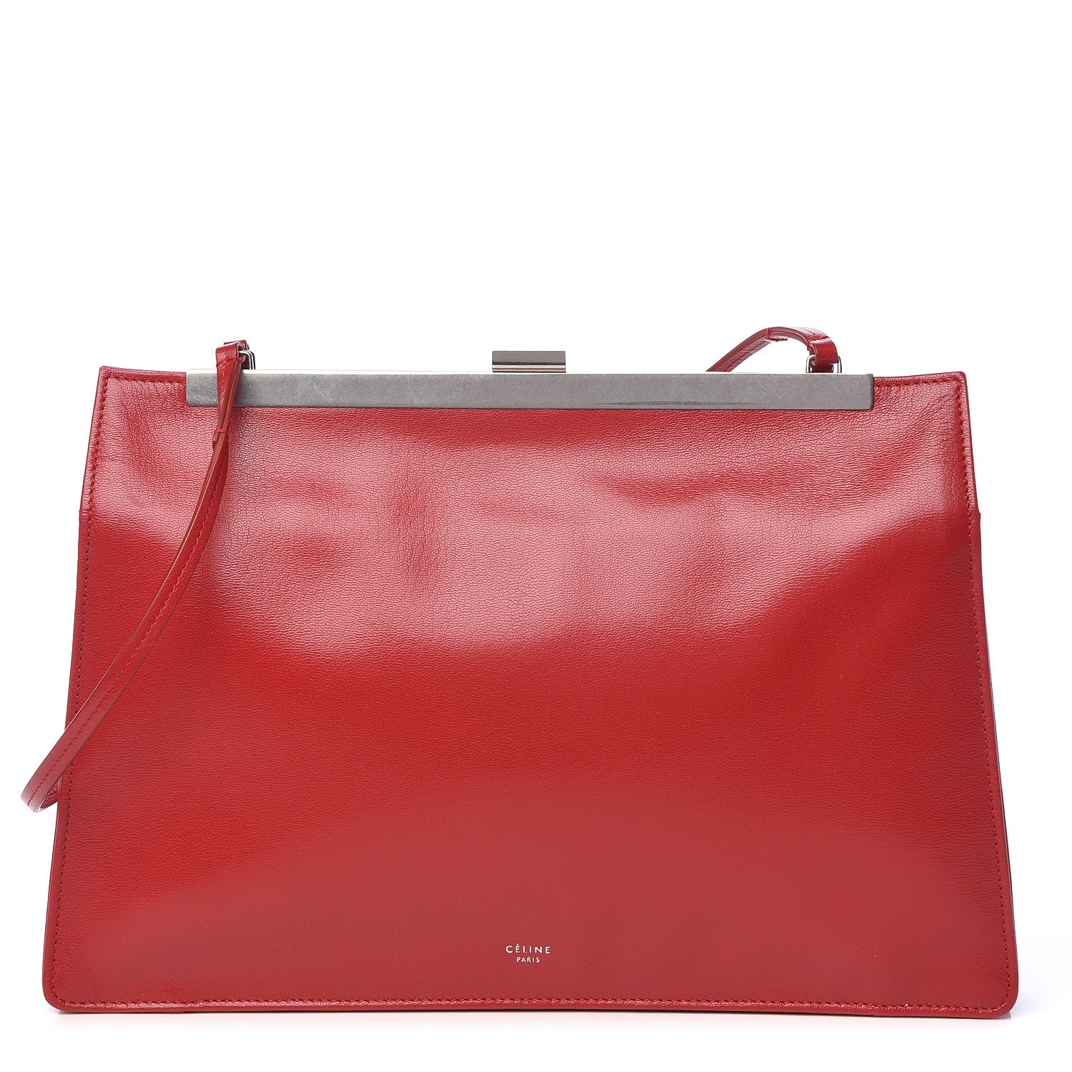 Celine Patina Box Calfskin Medium Clasp Shoulder Bag Pop Red 1 of 10