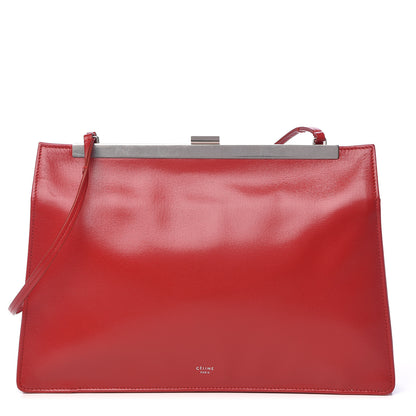 Celine Patina Box Calfskin Medium Clasp Shoulder Bag Pop Red 1 of 10