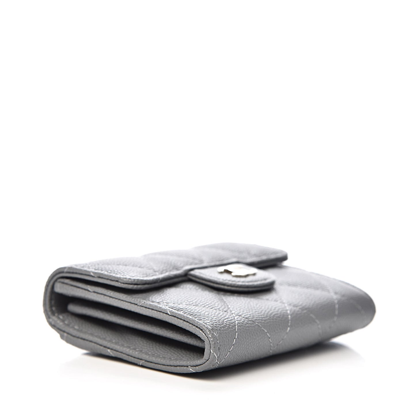 Caviar Quilted Flap Card Holder Wallet Dark Grey