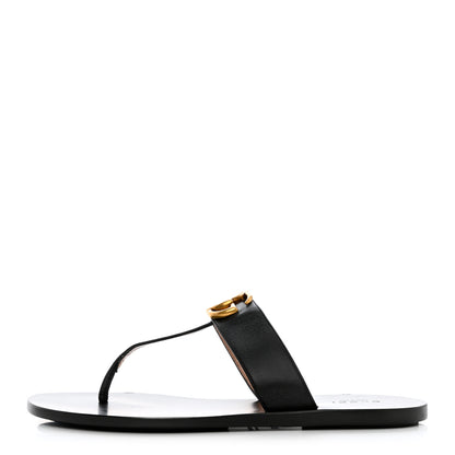 Gucci Calfskin GG Marmont Thong Sandals 38 Black 1 of 8