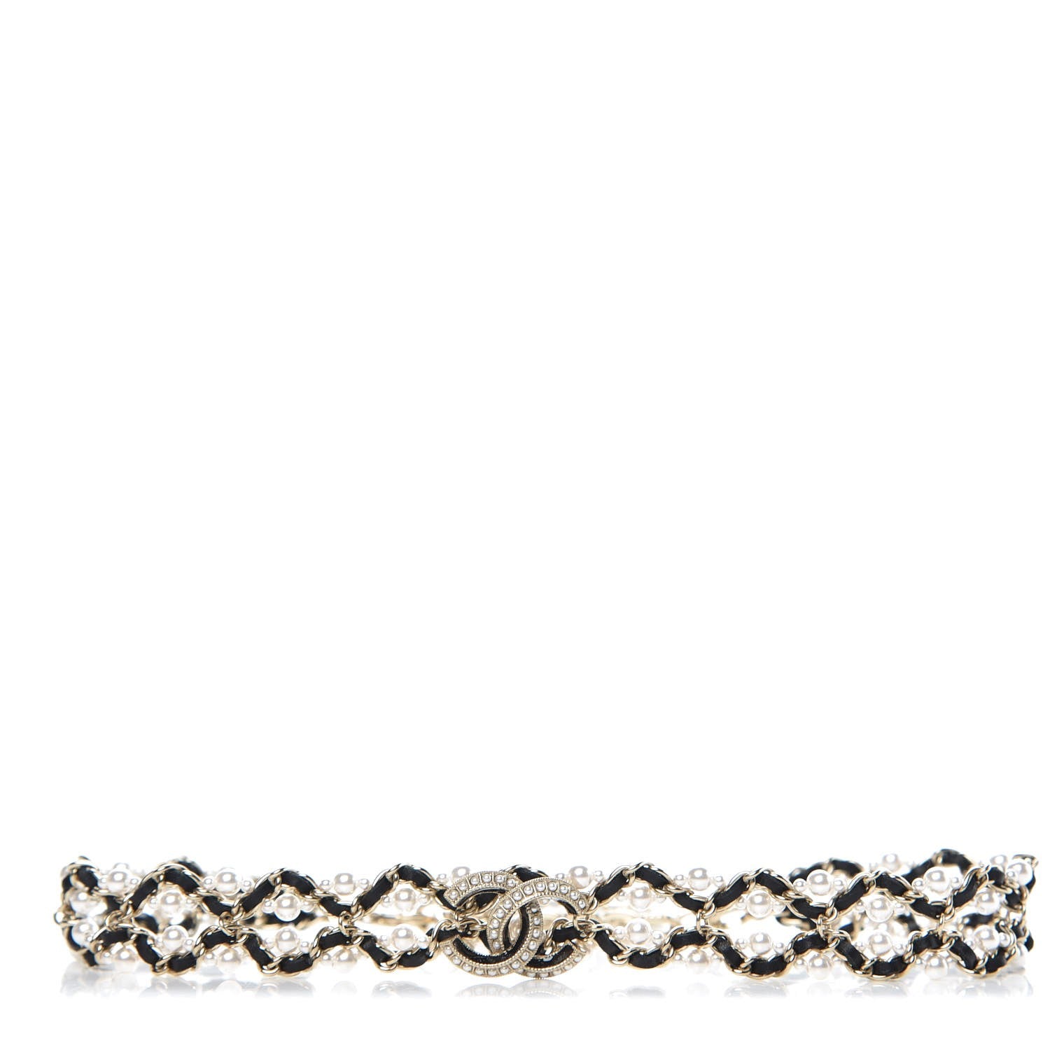 Chanel Pearl Lambskin CC Chain Twist Choker Necklace Black Gold 1 of 4