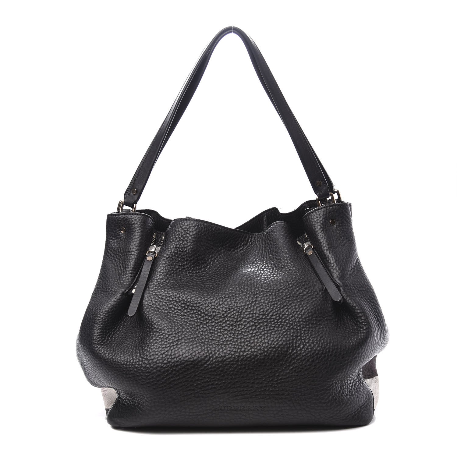 Burberry Grainy Calfskin House Check Medium Maidstone Black 1 of 10
