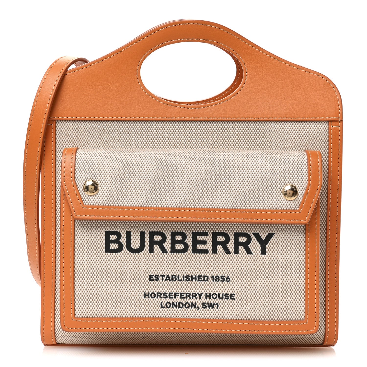 Burberry Canvas Smooth Calfskin Two Tone Mini Pocket Bag Natural Orange 1 of 10
