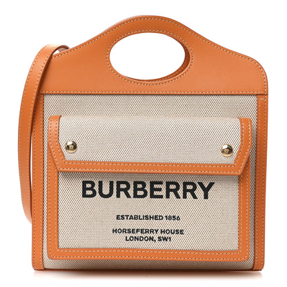Burberry Canvas Smooth Calfskin Two Tone Mini Pocket Bag Natural Orange 1 of 10