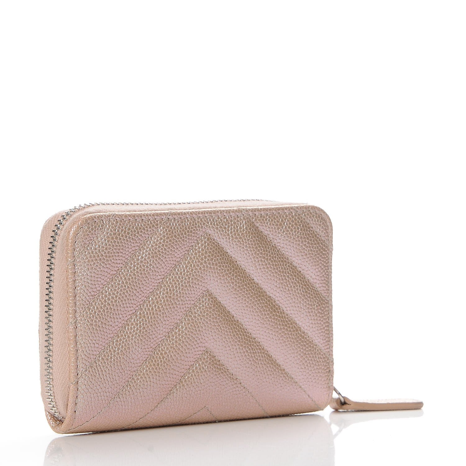 Chanel Metallic Caviar Chevron Quilted Zip Around Coin Purse Light Gold 3 of 8