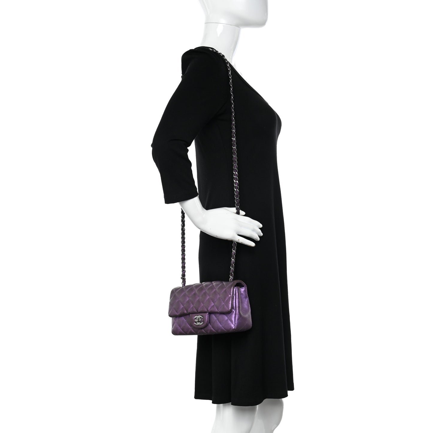 Iridescent Lambskin Quilted Mini Rectangular Flap Dark Purple