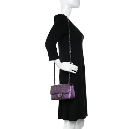 Chanel Iridescent Lambskin Quilted Mini Rectangular Flap Dark Purple 3 of 12