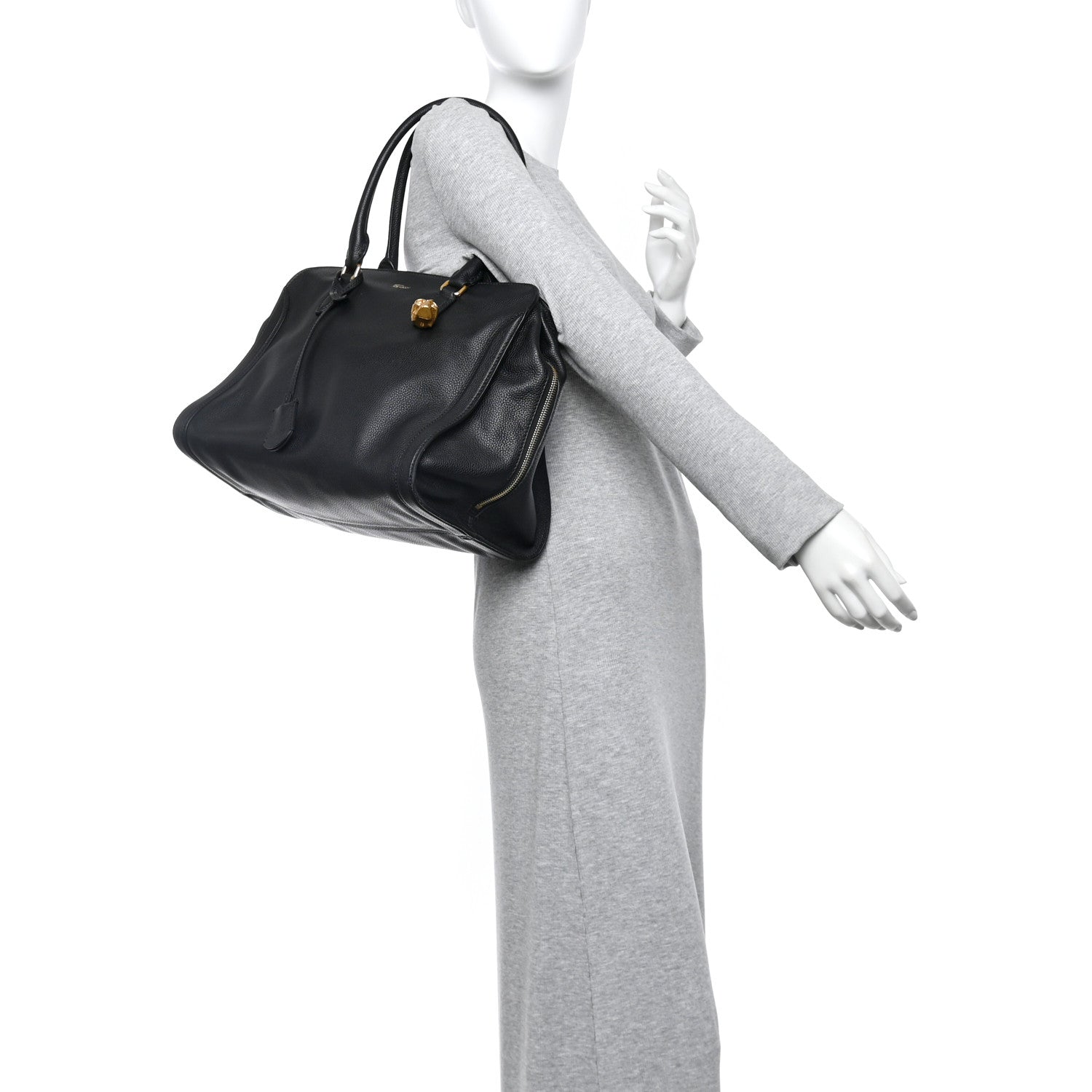 Alexander McQueen Pebbled Calfskin Large Skull Padlock Zip Around Tote Black 2 of 14