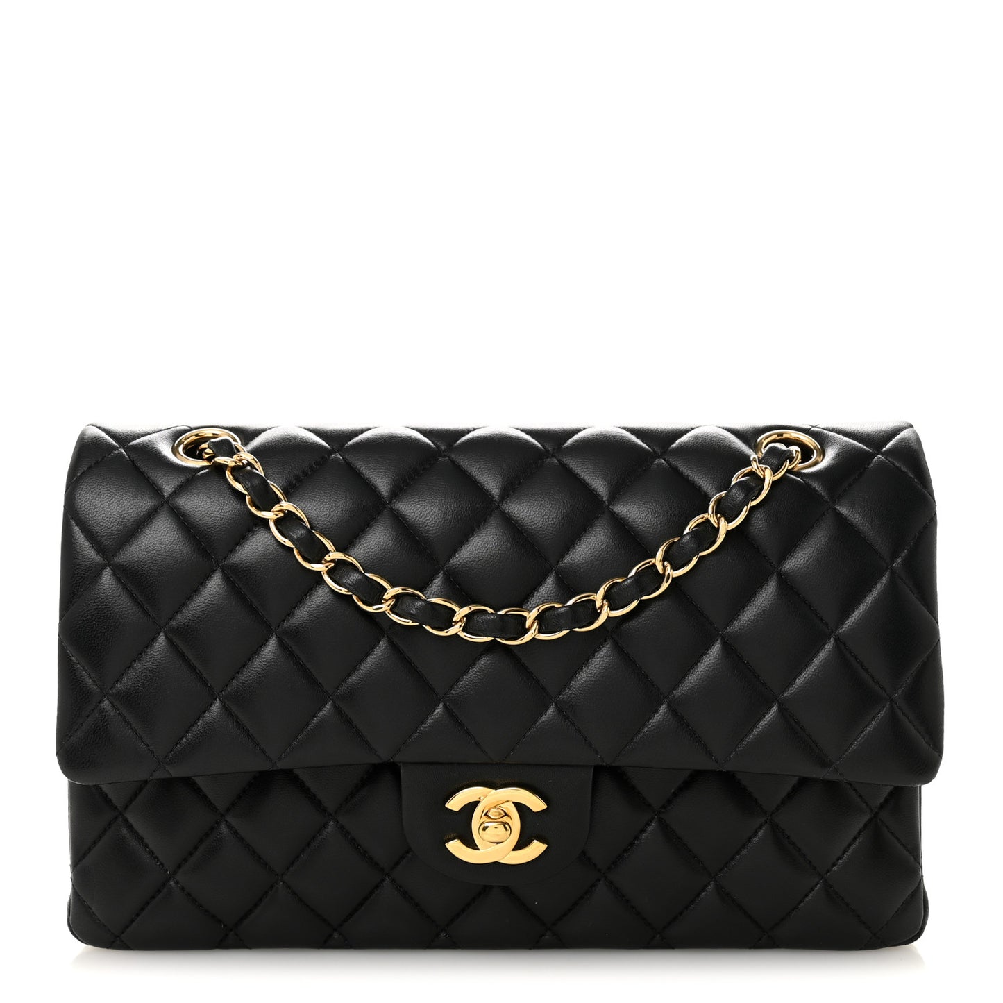 Lambskin Quilted Medium Double Flap Black