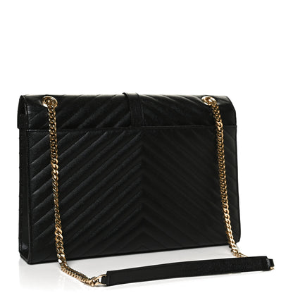 Saint Laurent Grain De Poudre Matelasse Chevron Large Monogram Satchel Black 3 of 11