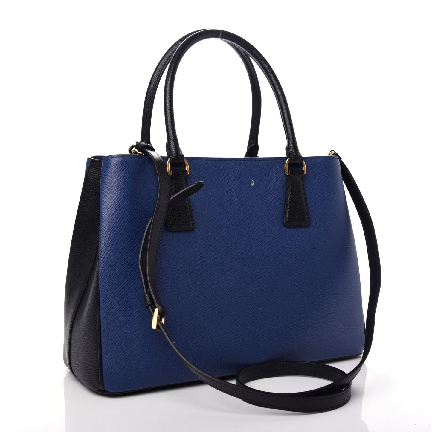 Saffiano Lux Bi-Color Medium Tote Bluette Black