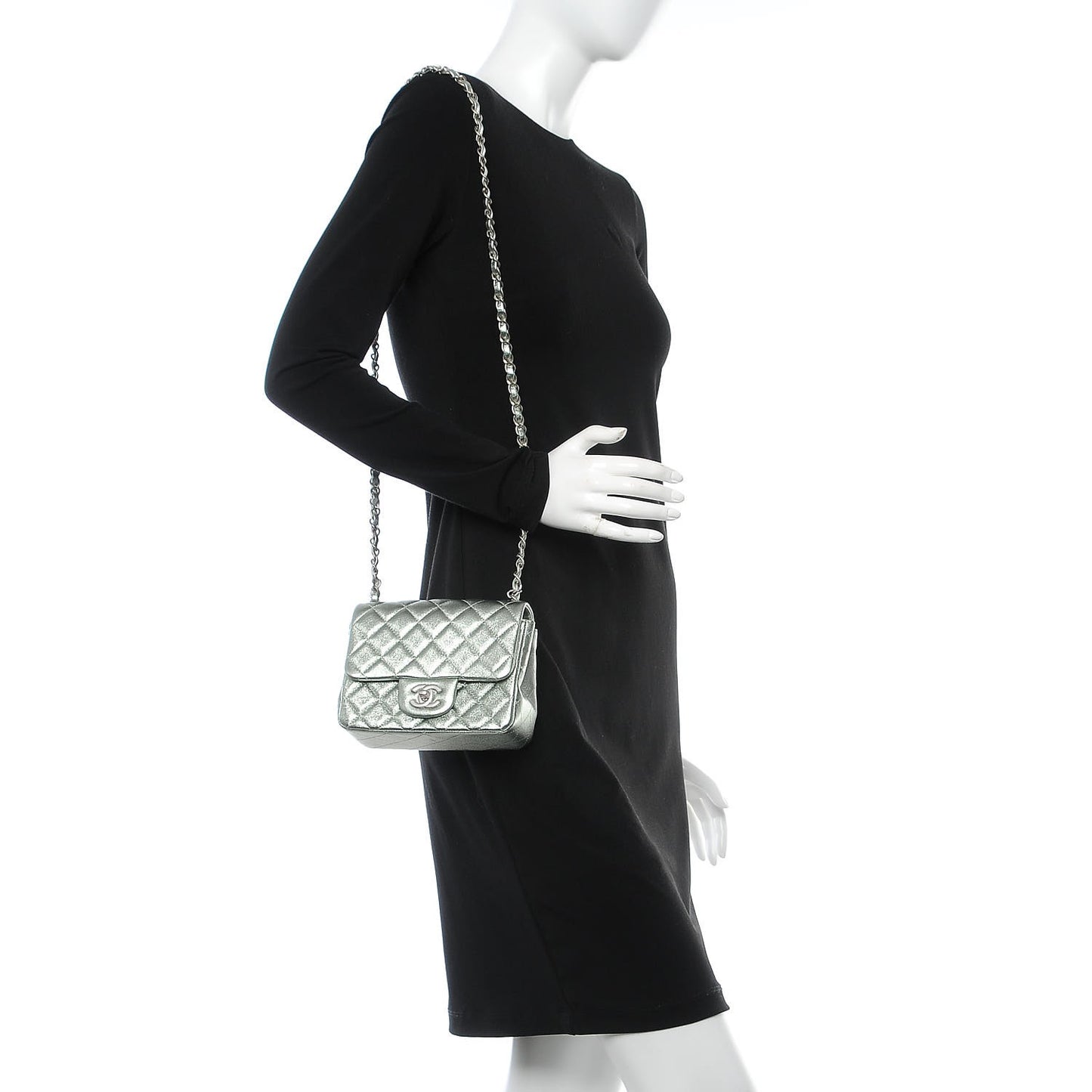 Metallic Lambskin Quilted Mini Square Flap Green