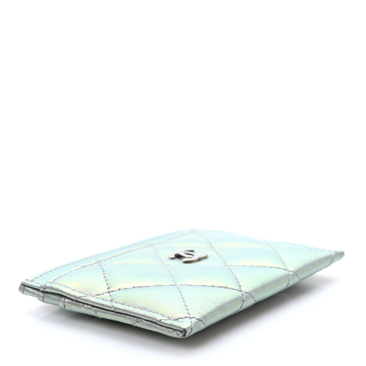 Iridescent Lambskin Quilted Card Holder Ivory