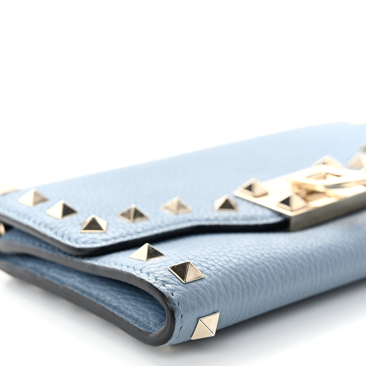 Valentino Garavani Pebbled Calfskin Rockstud Flip Lock Wallet On Chain Niagara 8 of 9