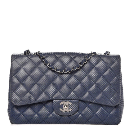 Chanel Lambskin Perforated Jumbo Single Flap Blue 1 of 10