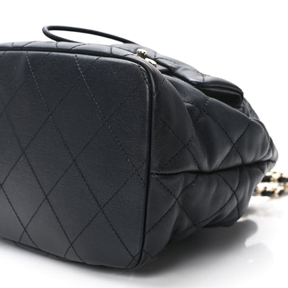 Chanel Lambskin Quilted Double Pocket Drawstring Backpack Black 10 of 11