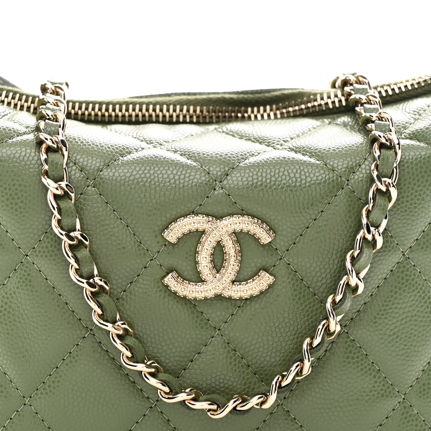 Caviar Quilted Chain Hobo Khaki