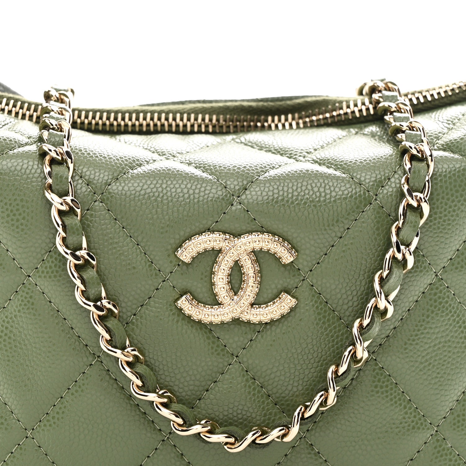 Chanel Caviar Quilted Chain Hobo Khaki 8 of 11