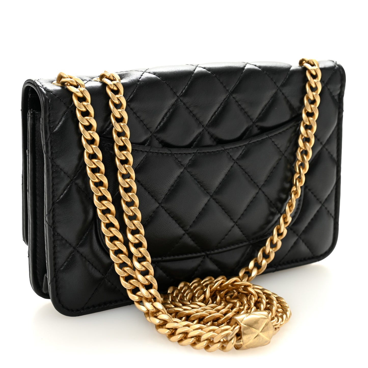 Lambskin Quilted Pillow Crush Wallet On Chain WOC Black