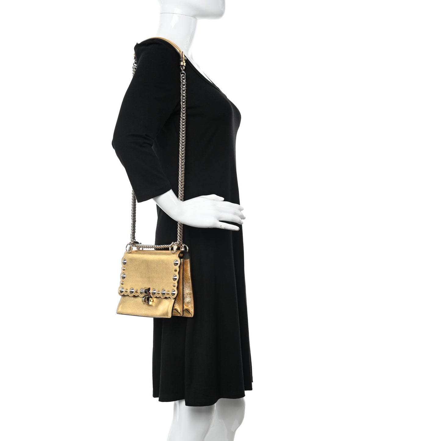 Vitello Catalan Mirror Scalloped Multi Studded Small Kan I Shoulder Bag Gold
