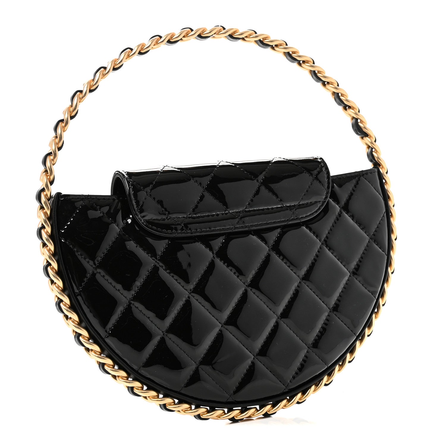 Chanel Patent Calfskin Quilted Chain Hoop Bag Black 3 of 10