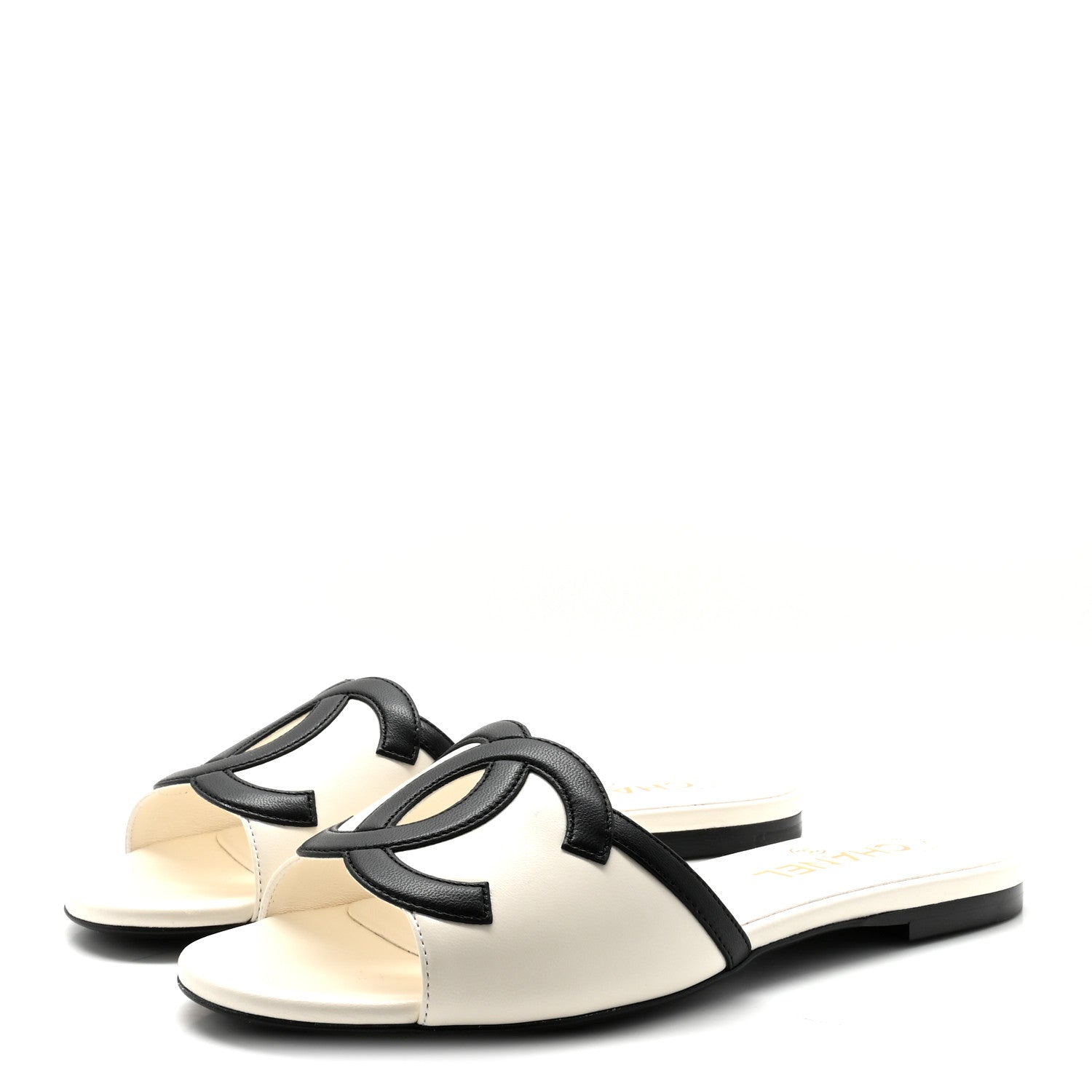 Chanel Lambskin CC Cutout Mules 37 Ivory Black 4 of 10