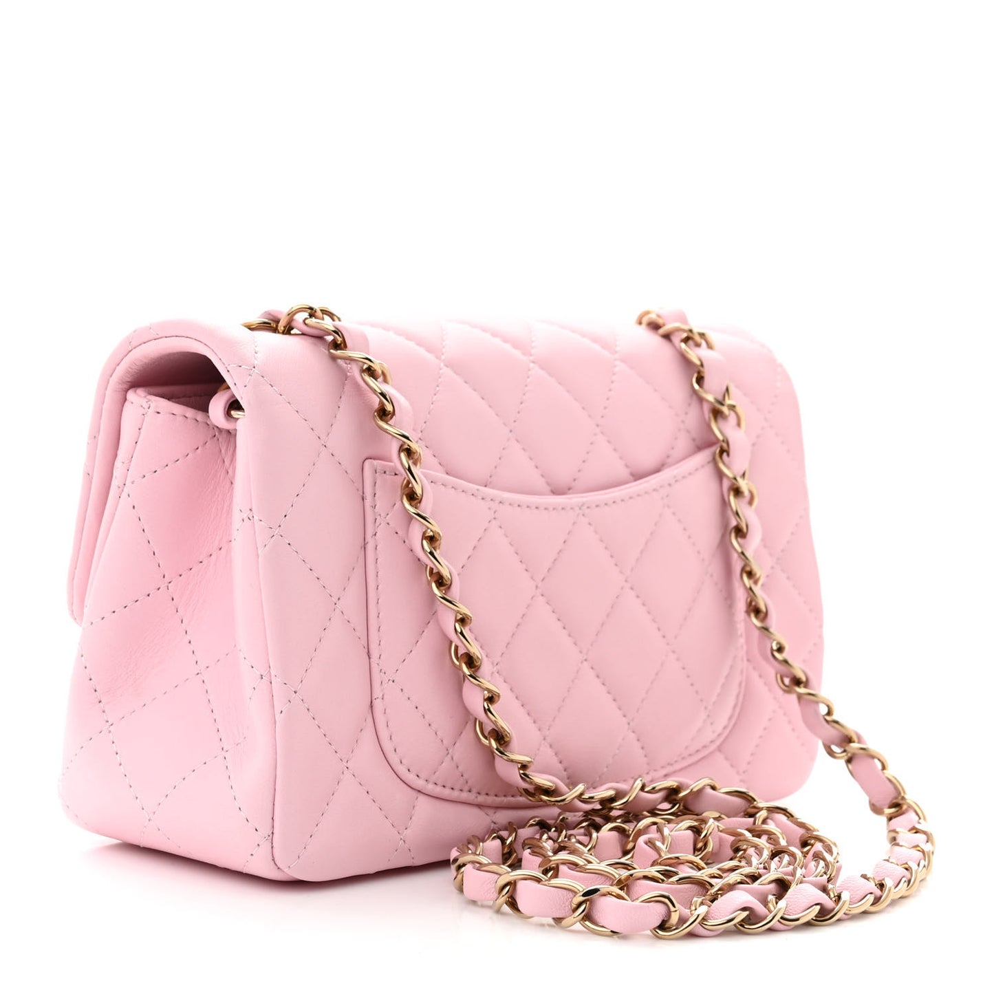 Lambskin Quilted Mini Rectangular Flap Light Pink