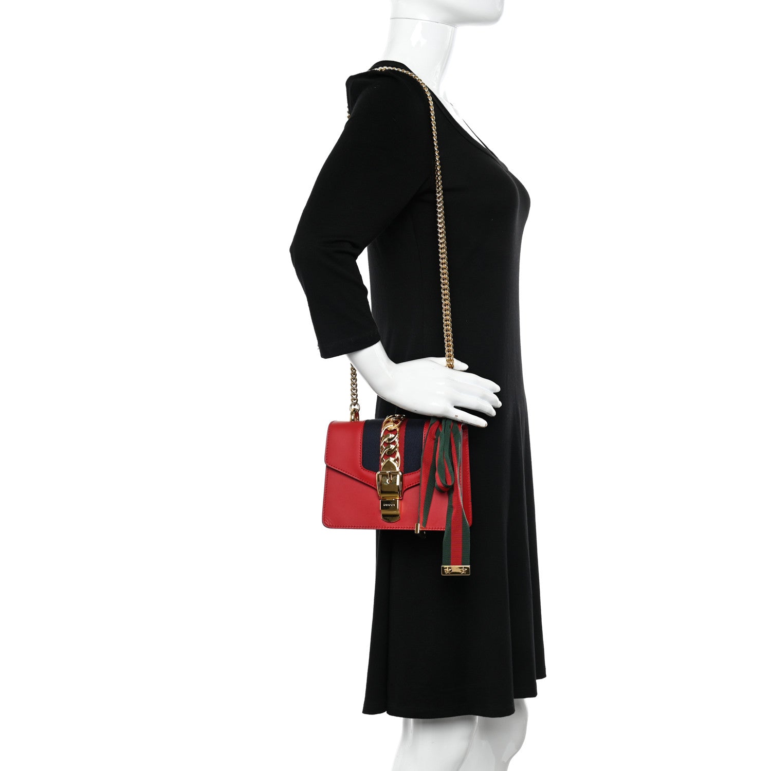 Gucci Calfskin Mini Sylvie Chain Shoulder Bag Hibiscus Red 2 of 11