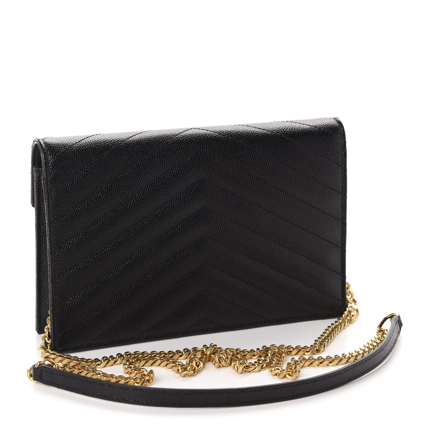 Grain De Poudre Matelasse Chevron Monogram Envelope Chain Wallet Black