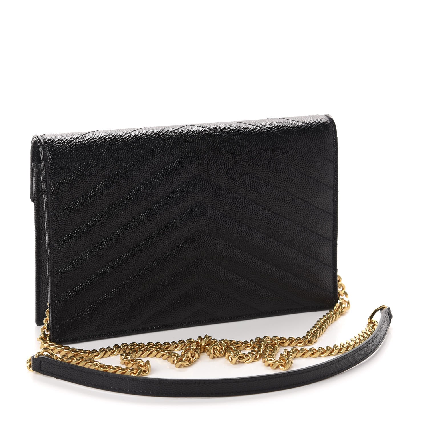 Saint Laurent Grain De Poudre Matelasse Chevron Monogram Envelope Chain Wallet Black 3 of 11