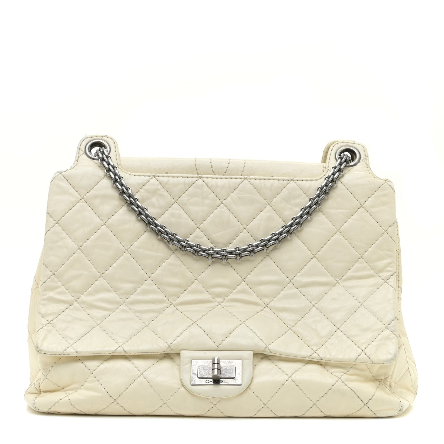 Aged Calfskin Quilted Reissue 2.55 Accordion Flap White