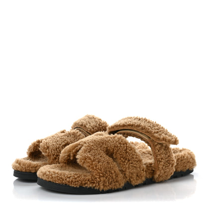 Hermes Woolskin Mens Chypre Sandals 42.5 Beige Gobi 3 of 8