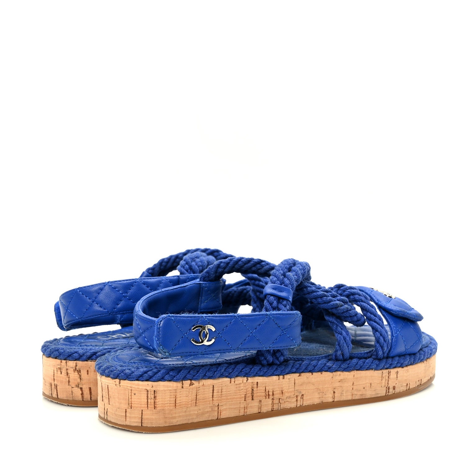 Chanel Cord Lambskin Quilted Logo Sandals 38 Blue 5 of 9
