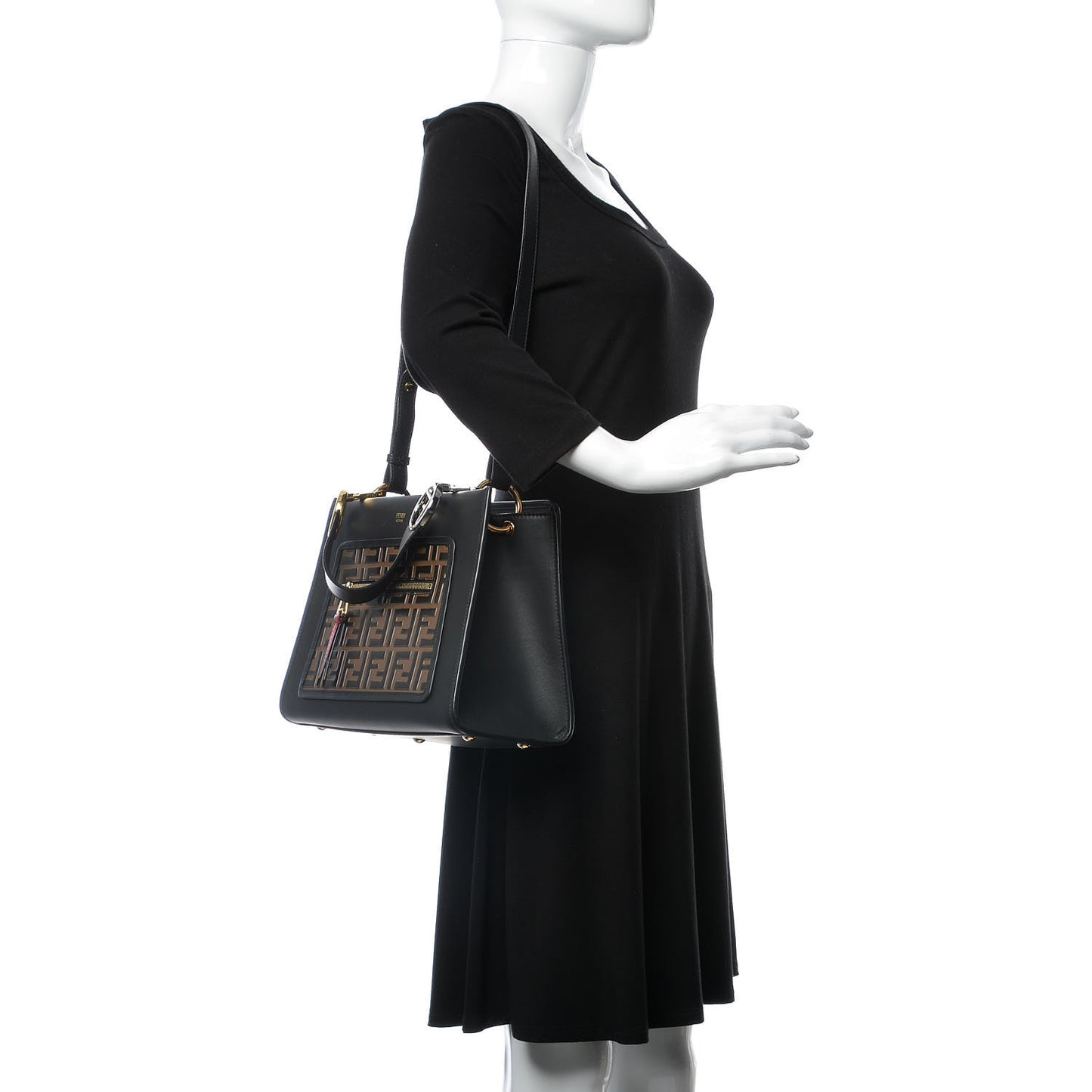Vitello Century F is Fendi FF 1974 Embossed Small Runaway Satchel Black Maya