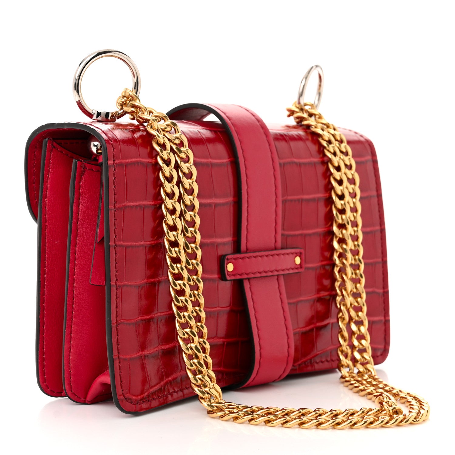 Chloe Calfskin Crocodile Embossed Aby Chain Shoulder Bag Brick Red 3 of 9