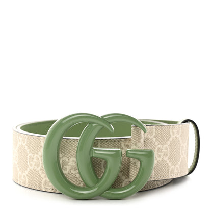 Gucci GG Supreme Monogram Plutone Calfskin Enamel Double G 40mm Belt 75 30 Beige Ebony Mystic White Salamander Green 1 of 6