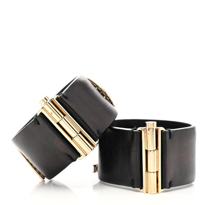 Chanel Crystal Lambskin Cha-Nel Logo Cuff Set S Black Gold 3 of 5