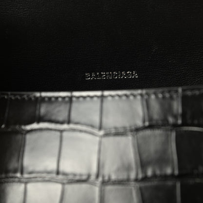 Balenciaga Shiny Calfskin Monochrome Crocodile Embossed Small Hourglass Top Handle Bag Black 8 of 8