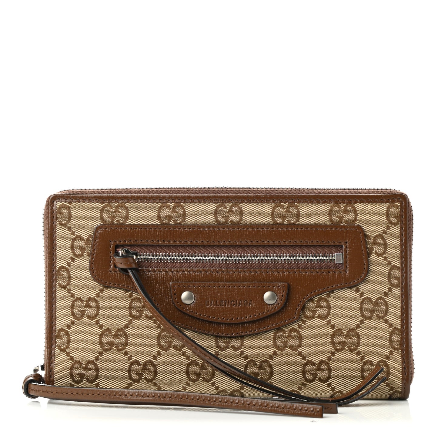 X GUCCI GG Monogram Azalea Calfskin Neo Classic Zip Around Wallet Beige Ebony Brown Sugar