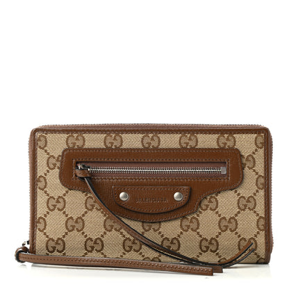 Balenciaga X GUCCI GG Monogram Azalea Calfskin Neo Classic Zip Around Wallet Beige Ebony Brown Sugar 2 of 14